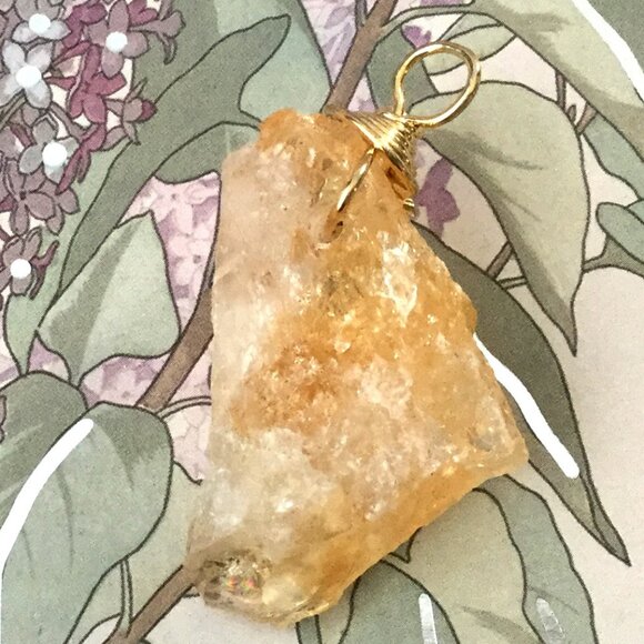 Colors of Brazil Citrine Rough Cut Wire Wrapped Pendant NEW - Picture 1 of 9